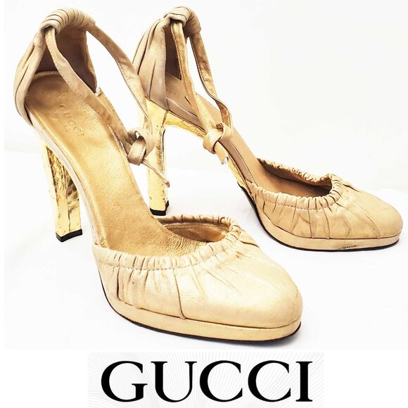 Gucci Tom Ford  Womens Gold Leather and Snakeskin Shoes Pumps Heels 9B - Picture 1 of 14